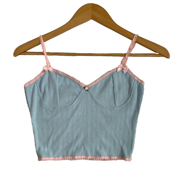 Y2K Ribbed Crop Camisole Tank Small Blue Fairycore Coquette Angelcore Dollette - Picture 1 of 3